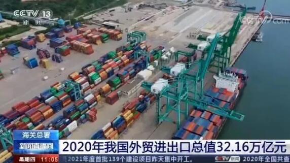 2020年貨物貿(mào)易進(jìn)出口總值32.16萬(wàn)億元人民幣，同比增長(zhǎng)1.9%