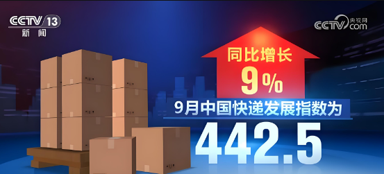 國(guó)家郵政局最新數(shù)據(jù)顯示，9月中國(guó)快遞發(fā)展指數(shù)為442.5，同比增長(zhǎng)9%